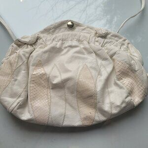 Vintage 80s Genuine Leather Maximalist Clutch/Shoulder Bag Ivory
